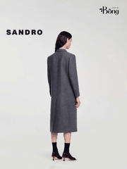 Longcoat dạ Sandro màu lông chuột cổ bẻ