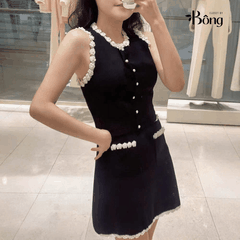 Áo len dệt Sandro đen viền hoa (2pcs tách set)