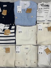 Váy dạ Sandro cộc tay 4 túi trước màu xanh kèm belt chân xếp ly