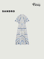 Váy maxi lụa Sandro cổ đức họa tiết xoắn ốc