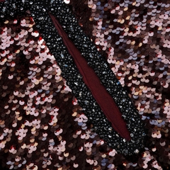 Váy Self-Portrait bling sequin màu mận sát nách viền cổ đen