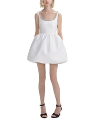 Váy satin trắng Self- Portrait dáng mini bồng viền ngực đá