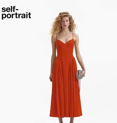 Váy maxi Self-Portrait đỏ 2 dây đan chéo lưng