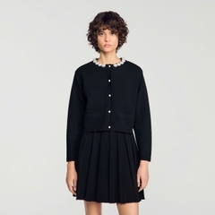 ÁO CARDIGAN SANDRO CỔ HOA ĐÍNH NGỌC TRAI
