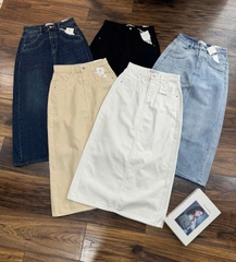 Chân váy midi denim Zara trắng xẻ sau