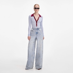 Bộ bodysuit dệt kim viscose màu xanh