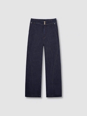 Quần denim Karl - Largerfeld suông cạp cao màu chàm
