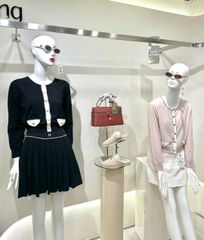 Cardigan Maje hồng viền trắng