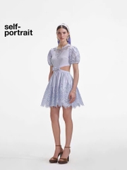 Váy Sel-Portrait màu tím ren dập cut-out dáng ngắn