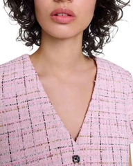 Đầm ngắn tweed ôm eo viền tua rua