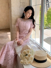 VÁY MIDI REN HỒNG ĐÍNH ĐÁ