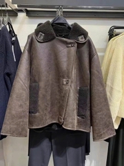 Áo khoác da lộn Zara cổ lông