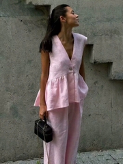 Set Zara linen màu hồng