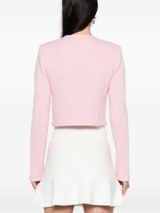 Áo khoác cardigan hiệu ứng melange/Váy ngắn đan len màu hồng dành cho nữ với chi tiết hiệu ứng vàng