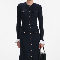 Váy MIDI dệt kim viscose màu xanh navy