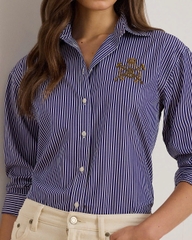 Áo sơ mi kẻ sọc dáng rộng thoải mái bằng vải broadcloth