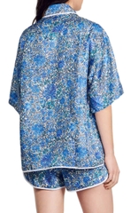 Set lụa Sandro hoa xanh Áo sơ mi + Quần short