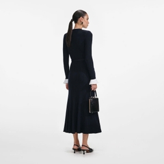 Váy MIDI dệt kim viscose màu xanh navy