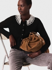 Áo khoác cardigan có cổ đính hạt có thể tháo rời