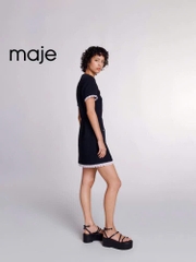 Váy dạ tweed đen MAJE viền ren