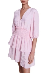 Váy Maje hồng cotton đũi dáng xếp ly ngắn