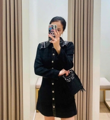 Váy len Maje đen cổ đức