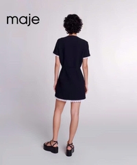 Váy dạ tweed đen MAJE viền ren