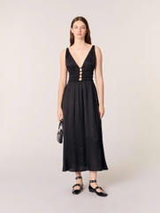 Váy maxi Maje lụa cut-out ngực giọt lệ 3 màu