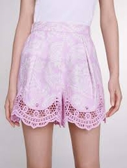 Quần short Maje tím ren chỉ
