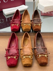 Giày bệt Gucci da lộn 1 dây hoạ tiết nơ