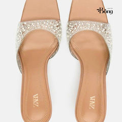 Guốc Zara quai trong bling nhũ bạc