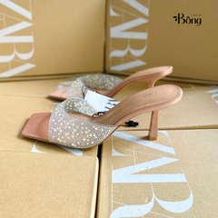 Guốc Zara quai trong bling nhũ bạc