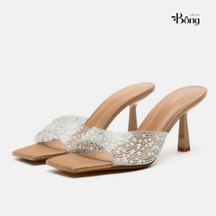 Guốc Zara quai trong bling nhũ bạc