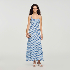 Váy maxi Sandro kẻ caro 2 dây nhún ngực