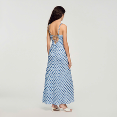 Váy maxi Sandro kẻ caro 2 dây nhún ngực