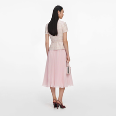 ĐẦM MIDI MÀU HỒNG ĐÍNH SEQUIN, CHẤT LIỆU BOUCLE
