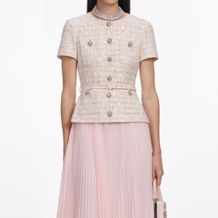 ĐẦM MIDI MÀU HỒNG ĐÍNH SEQUIN, CHẤT LIỆU BOUCLE