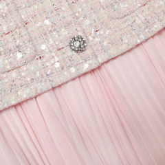 ĐẦM MIDI MÀU HỒNG ĐÍNH SEQUIN, CHẤT LIỆU BOUCLE