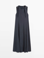 Váy maxi MASSIMO DUTTI cổ tròn sát nách màu navy