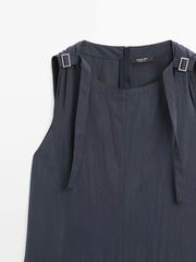 Váy maxi MASSIMO DUTTI cổ tròn sát nách màu navy