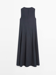 Váy maxi MASSIMO DUTTI cổ tròn sát nách màu navy