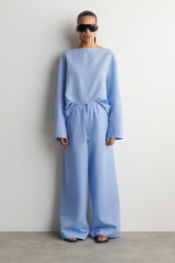 QUẦN ỐNG RỘNG BẰNG VẢI LINEN CÓ DÂY RÚT