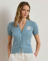 Áo khoác cardigan tay ngắn bằng cotton dệt kim kiểu cáp