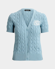 Áo khoác cardigan tay ngắn bằng cotton dệt kim kiểu cáp