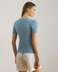 Áo khoác cardigan tay ngắn bằng cotton dệt kim kiểu cáp
