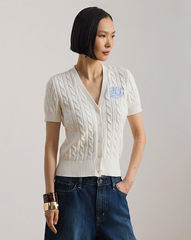 Áo khoác cardigan tay ngắn bằng cotton dệt kim kiểu cáp