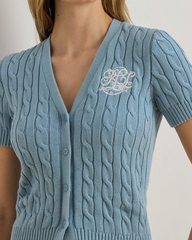 Áo khoác cardigan tay ngắn bằng cotton dệt kim kiểu cáp