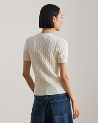 Áo khoác cardigan tay ngắn bằng cotton dệt kim kiểu cáp
