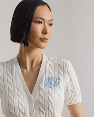 Áo khoác cardigan tay ngắn bằng cotton dệt kim kiểu cáp