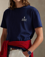 Áo thun dệt kim trơn cổ điển bằng cotton có logo